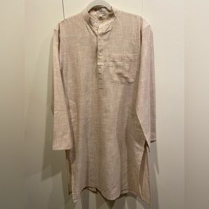Sabhyata Linen Dress made in India with Slits on side. Neutral Beige Size Small